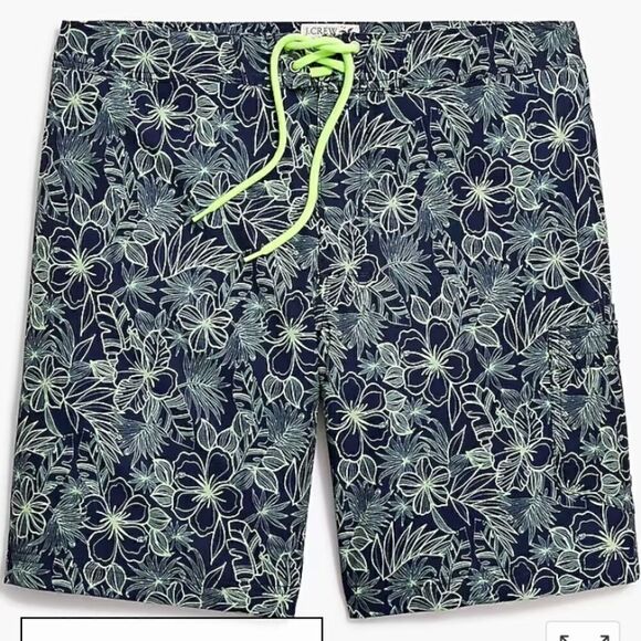 J. Crew Factory Men’s Pineapple Blue Hawaiian Print Flex Swimwear 9” Board Short - Picture 10 of 12